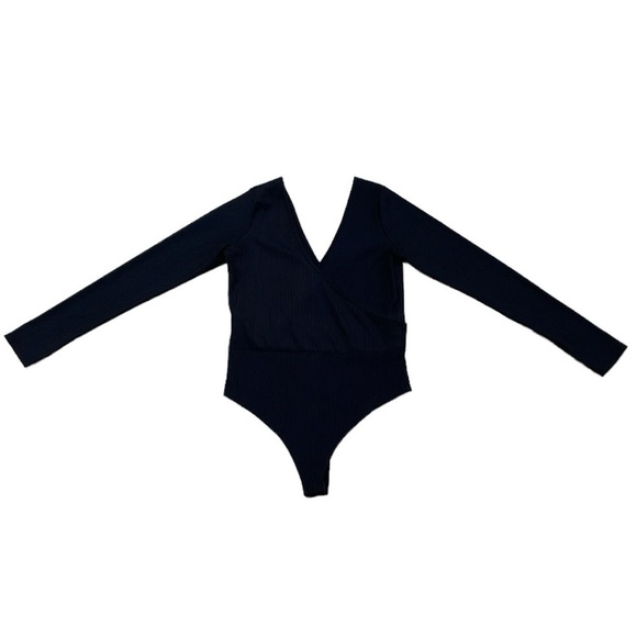 ASOS Bodysuit Women's 6 Black Long Sleeve V-Neck Stretch One-Piece - Picture 4 of 15